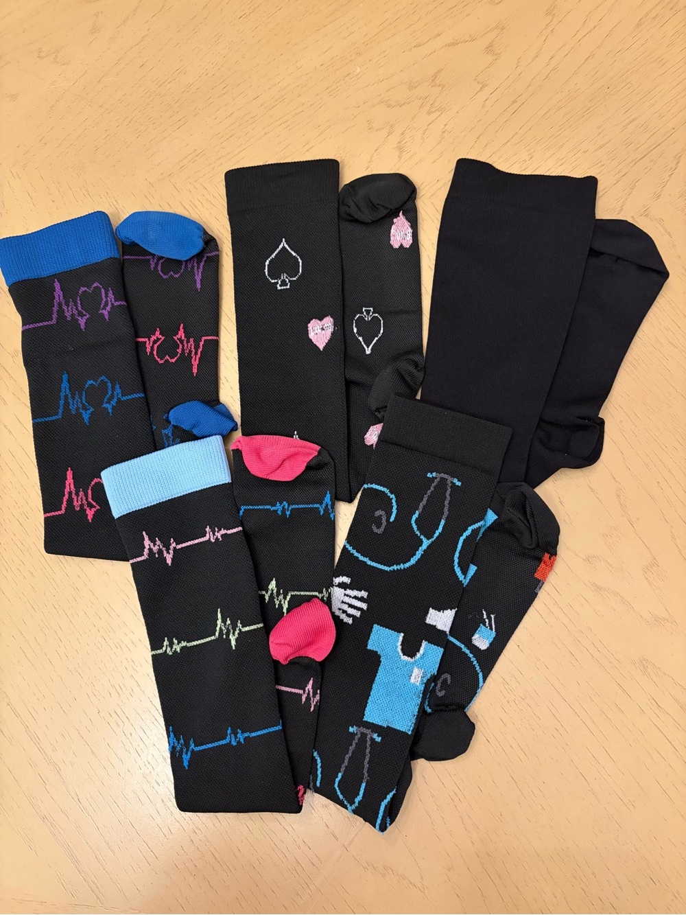 5 pack Black Compression Socks with Designs